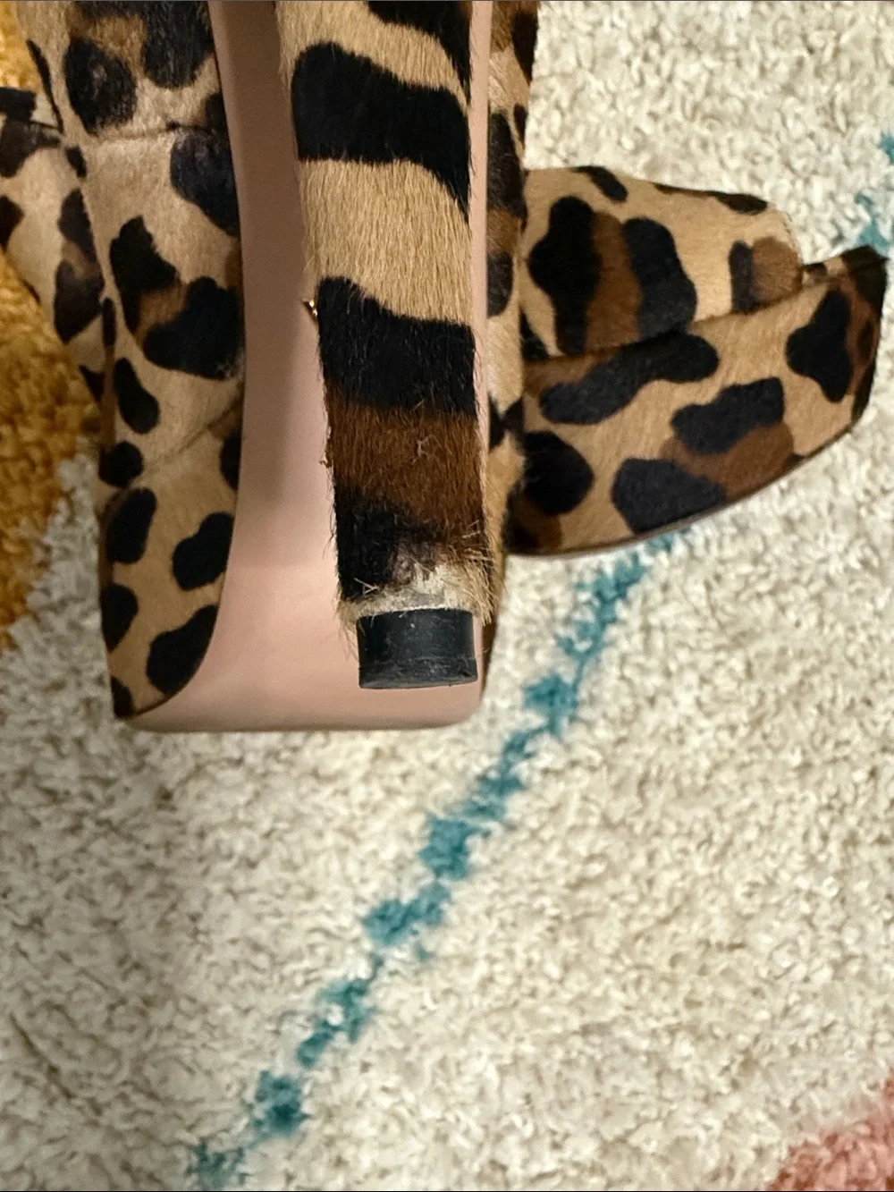 Prada Leopard Print Platform Slingback Heels - Tan & Black